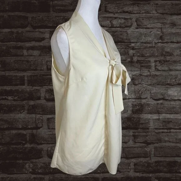 ✨ Poema Ivory Sleeveless Bow Tie Blouse - Size L - Picture 4 of 8
